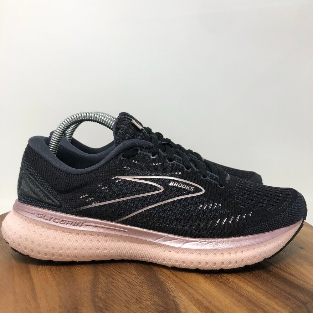 Brooks Womens Glycerin 19 Running Shoes Sneakers Size 10 Black Pink Athletic